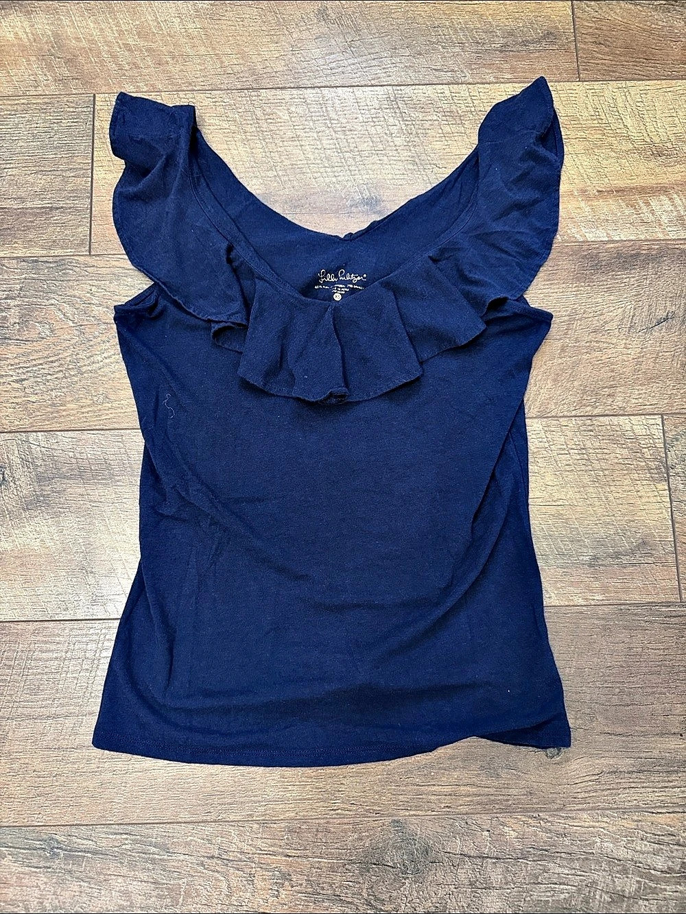 Lilly Pulitzer Ruffle Neck Tank Top in Navy Blue Size XS